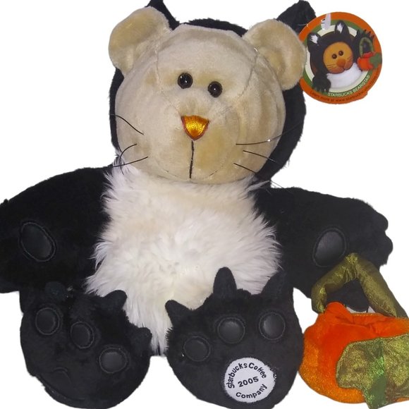 Starbucks Bearista Black Cat Halloween Pumpkin Stuffed Plush with Tag 2005 - Picture 1 of 6